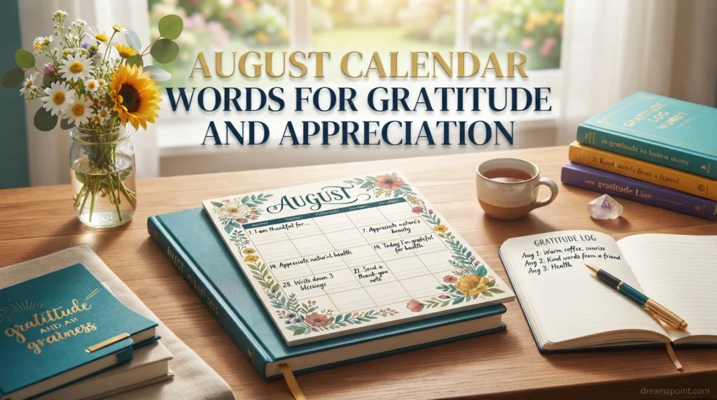 August Calendar Words for Gratitude and Appreciation
